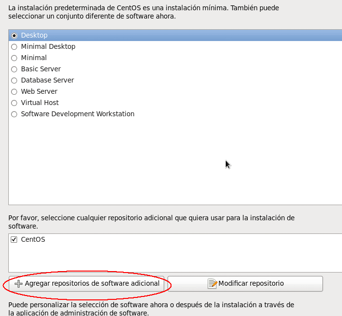 Seleccionar repositorio adicional en Centos NetInstall